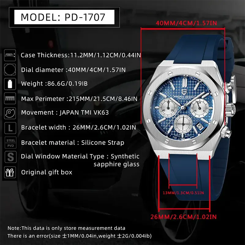 Pagani Design Royal Oak Quartz Blue Dial Men's Watch- PD-1707